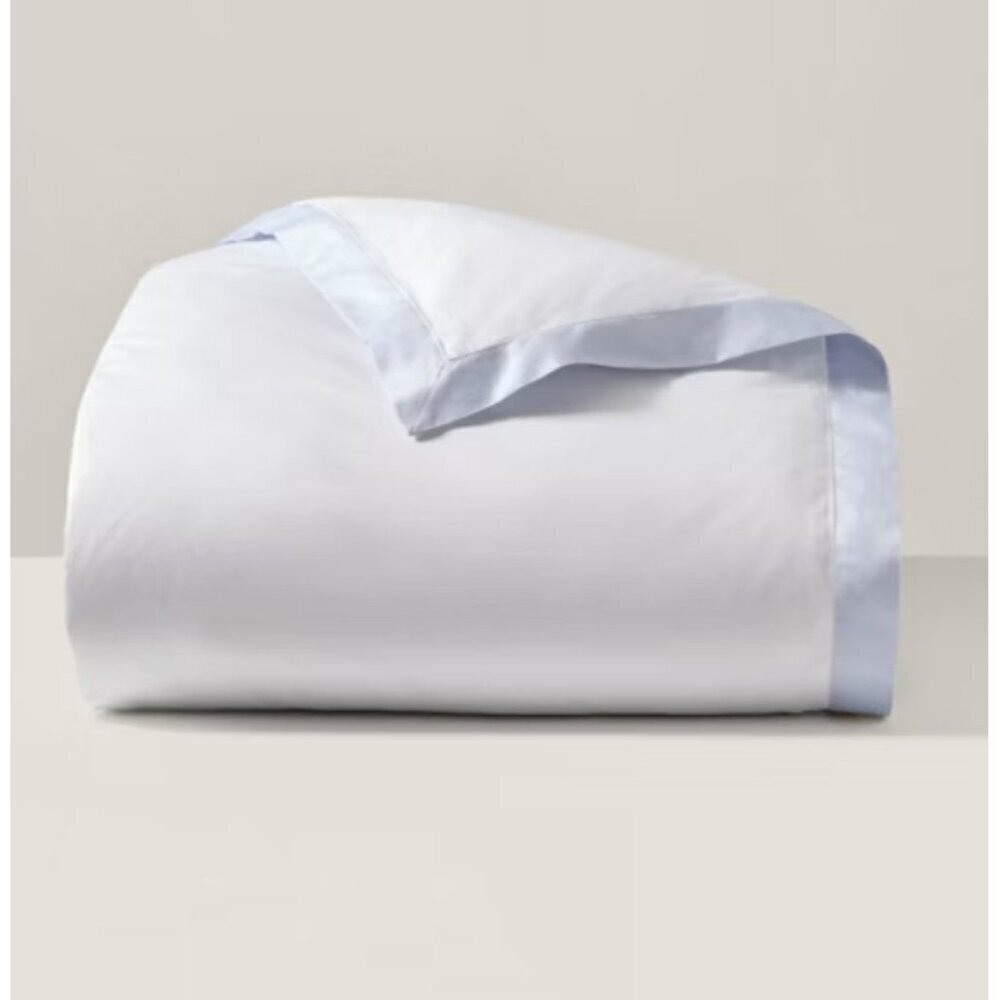 New Ralph Lauren Organic Sateen Border King Duvet Cover Blue Hyacinth White